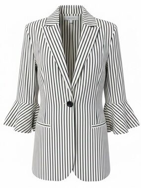 CAbi Style 5295 Striped Bell Sleeve Blazer Jacket Navy White Size 6